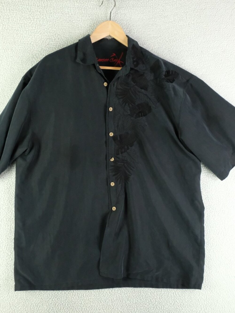Bamboo Cay Hawaiian Shirt Mens Extra Large Black Embroidered Rayon Camp Vintage